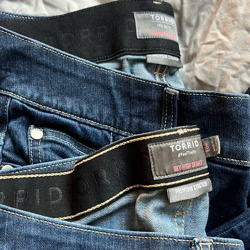 Torrid size 18r bombshell skinny frayed end jeans 2 pairs!
